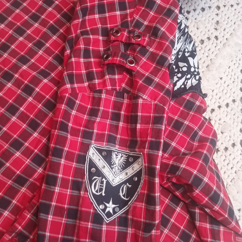 Victorious Urban Couture Embroidered Button Up Shirt Mens 2X Y2K Gingham Plaid - Picture 11 of 12